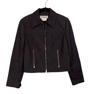 Carlisle Jacket Women 6 Black Cotton Collared Cropped Full Zip Long Sleeve Lined